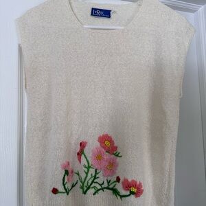 LeRoy Vintage Cream Sleeveless Top with Floral Embroidery